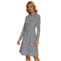 Geometric Noir Pattern Long Sleeve Shirt Collar A-Line Dress View2