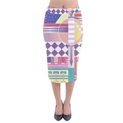 Abstract Shapes Colors Gradient Velvet Midi Pencil Skirt by Simbadda