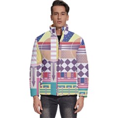 Abstract Shapes Colors Gradient Men s Puffer Bubble Jacket Coat by Simbadda