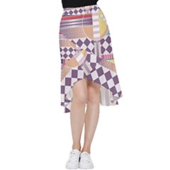 Abstract Shapes Colors Gradient Frill Hi Low Chiffon Skirt by Simbadda