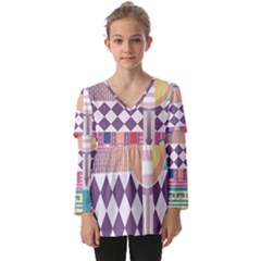 Abstract Shapes Colors Gradient Kids  V Neck Casual Top by Simbadda