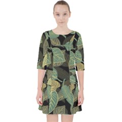 Autumn Fallen Leaves Dried Leaves Quarter Sleeve Pocket Dress by Simbadda