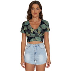 Autumn Fallen Leaves Dried Leaves V-neck Crop Top by Simbadda