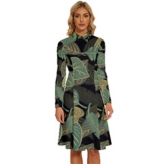 Autumn Fallen Leaves Dried Leaves Long Sleeve Shirt Collar A-line Dress by Simbadda