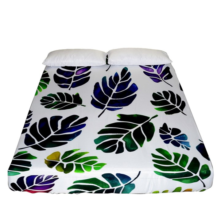 Leaves Watercolor Ornamental Decorative Design Fitted Sheet (Queen Size)