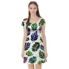 Leaves Watercolor Ornamental Decorative Design Short Sleeve Skater Dress by Simbadda