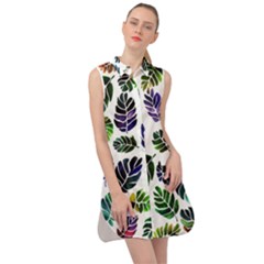 Leaves Watercolor Ornamental Decorative Design Sleeveless Shirt Dress