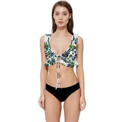 Leaves Watercolor Ornamental Decorative Design Low Cut Ruffle Edge Bikini Top by Simbadda