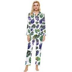 Leaves Watercolor Ornamental Decorative Design Womens  Long Sleeve Velvet Pocket Pajamas Set by Simbadda