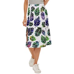 Leaves Watercolor Ornamental Decorative Design Midi Panel Skirt by Simbadda