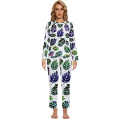 Leaves Watercolor Ornamental Decorative Design Womens  Long Sleeve Lightweight Pajamas Set by Simbadda