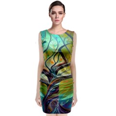 Tree Magical Colorful Abstract Metaphysical Sleeveless Velvet Midi Dress by Simbadda