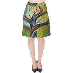 Tree Magical Colorful Abstract Metaphysical Velvet High Waist Skirt by Simbadda