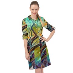 Tree Magical Colorful Abstract Metaphysical Long Sleeve Mini Shirt Dress by Simbadda