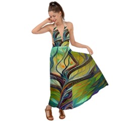 Tree Magical Colorful Abstract Metaphysical Backless Maxi Beach Dress by Simbadda