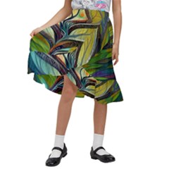 Tree Magical Colorful Abstract Metaphysical Kids  Ruffle Flared Wrap Midi Skirt by Simbadda