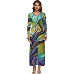 Tree Magical Colorful Abstract Metaphysical Long Sleeve Longline Maxi Dress by Simbadda