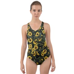 Sunflowers Yellow Flowers Flowers Digital Drawing Cut-out Back One Piece Swimsuit by Simbadda