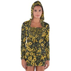 Sunflowers Yellow Flowers Flowers Digital Drawing Long Sleeve Hooded T-shirt by Simbadda