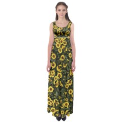 Sunflowers Yellow Flowers Flowers Digital Drawing Empire Waist Maxi Dress by Simbadda