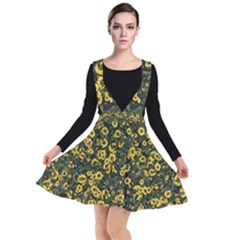 Sunflowers Yellow Flowers Flowers Digital Drawing Plunge Pinafore Dress by Simbadda