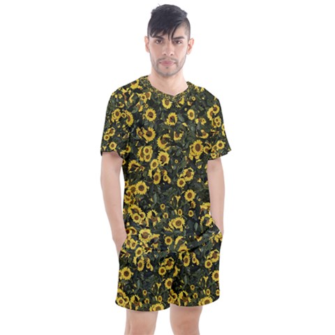 Sunflowers Yellow Flowers Flowers Digital Drawing Men s Mesh Tee And Shorts Set by Simbadda