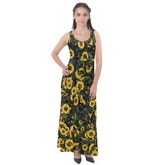 Sunflowers Yellow Flowers Flowers Digital Drawing Sleeveless Velour Maxi Dress by Simbadda