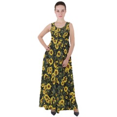 Sunflowers Yellow Flowers Flowers Digital Drawing Empire Waist Velour Maxi Dress by Simbadda