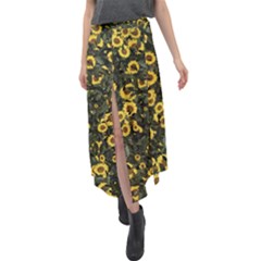 Sunflowers Yellow Flowers Flowers Digital Drawing Velour Split Maxi Skirt by Simbadda