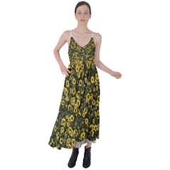 Sunflowers Yellow Flowers Flowers Digital Drawing Tie Back Maxi Dress by Simbadda