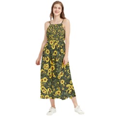 Sunflowers Yellow Flowers Flowers Digital Drawing Boho Sleeveless Summer Dress by Simbadda