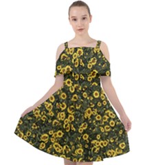 Sunflowers Yellow Flowers Flowers Digital Drawing Cut Out Shoulders Chiffon Dress by Simbadda