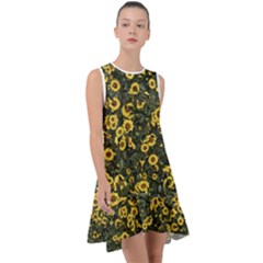 Sunflowers Yellow Flowers Flowers Digital Drawing Frill Swing Dress by Simbadda