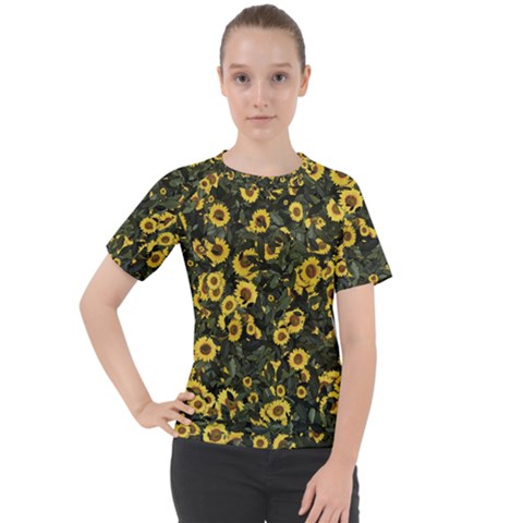 Sunflowers Yellow Flowers Flowers Digital Drawing Women s Sport Raglan Tee by Simbadda