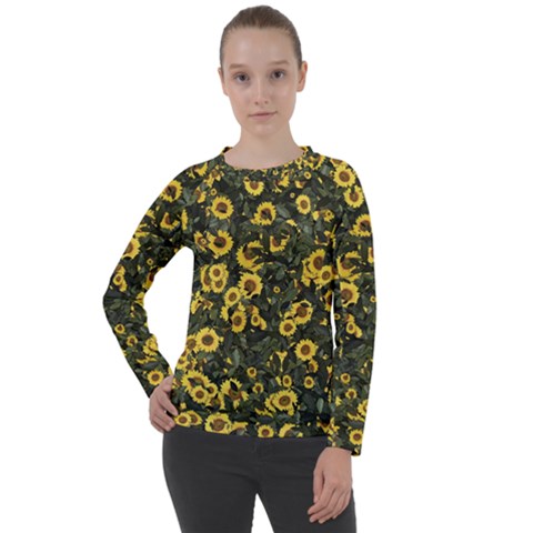 Sunflowers Yellow Flowers Flowers Digital Drawing Women s Long Sleeve Raglan Tee by Simbadda