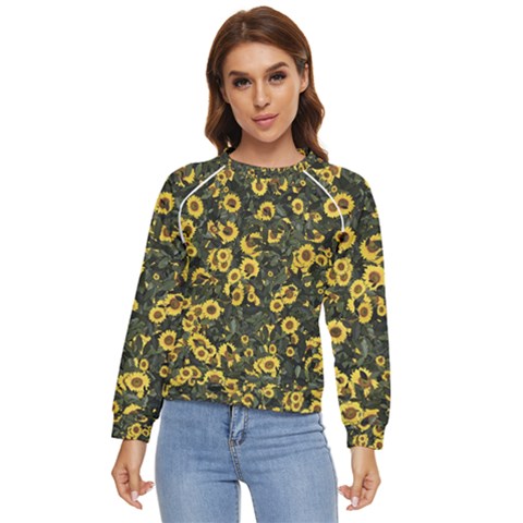 Sunflowers Yellow Flowers Flowers Digital Drawing Women s Long Sleeve Raglan Tee by Simbadda