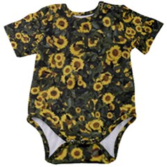 Sunflowers Yellow Flowers Flowers Digital Drawing Baby Short Sleeve Bodysuit by Simbadda