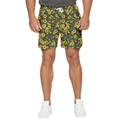 Sunflowers Yellow Flowers Flowers Digital Drawing Men s Runner Shorts by Simbadda