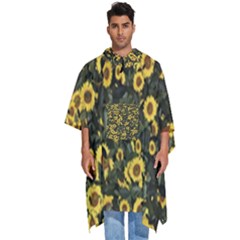 Sunflowers Yellow Flowers Flowers Digital Drawing Men s Hooded Rain Ponchos by Simbadda