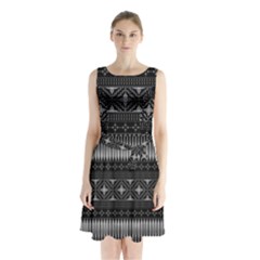 Abstract Art Artistic Backdrop Black Brush Card Sleeveless Waist Tie Chiffon Dress by Simbadda