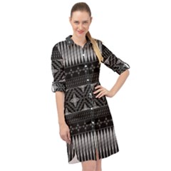 Abstract Art Artistic Backdrop Black Brush Card Long Sleeve Mini Shirt Dress by Simbadda