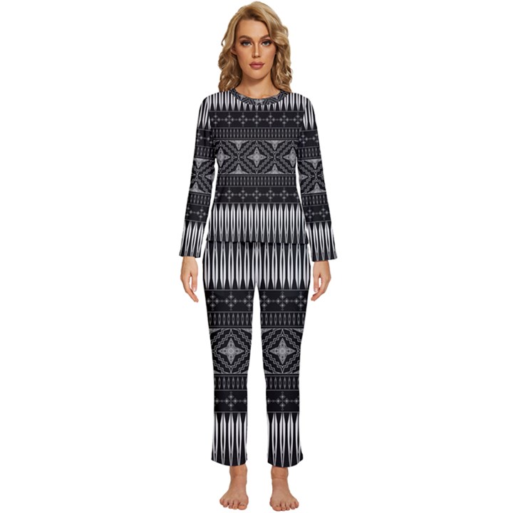 Abstract Art Artistic Backdrop Black Brush Card Womens  Long Sleeve Lightweight Pajamas Set