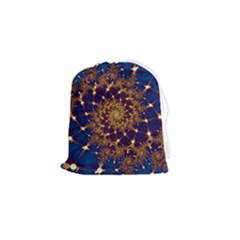 Fractal Spiral Art Pattern Blue Design Drawstring Pouch (Small)