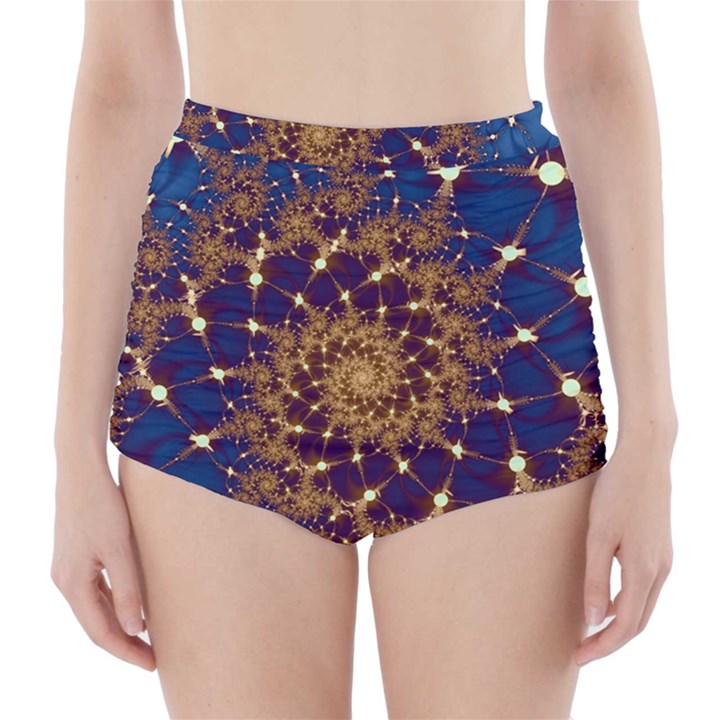 Fractal Spiral Art Pattern Blue Design High-Waisted Bikini Bottoms