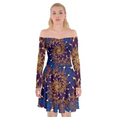 Fractal Spiral Art Pattern Blue Design Off Shoulder Skater Dress