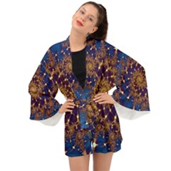 Fractal Spiral Art Pattern Blue Design Long Sleeve Kimono