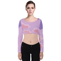 Sky Nature Sunset Clouds Space Fantasy Sunrise Velvet Long Sleeve Crop Top by Simbadda