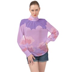 Sky Nature Sunset Clouds Space Fantasy Sunrise High Neck Long Sleeve Chiffon Top by Simbadda