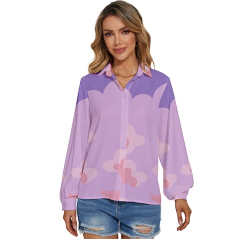 Sky Nature Sunset Clouds Space Fantasy Sunrise Women s Long Sleeve Button Up Shirt by Simbadda