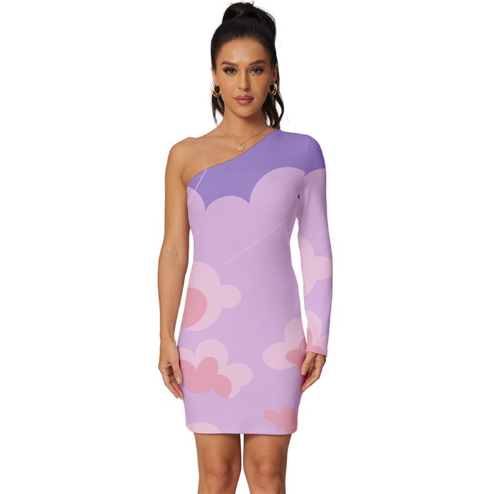 Sky Nature Sunset Clouds Space Fantasy Sunrise Long Sleeve One Shoulder Mini Dress